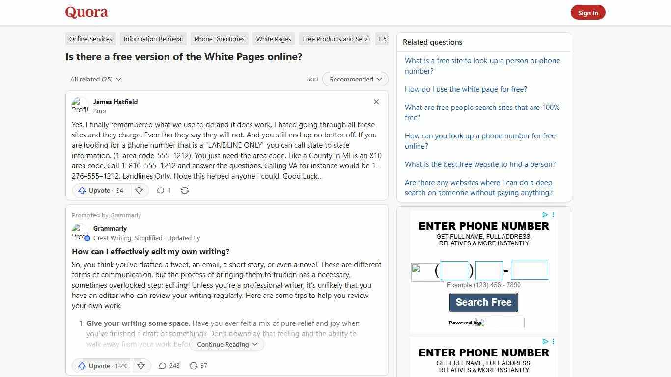 Is there a free version of the White Pages online? - Quora