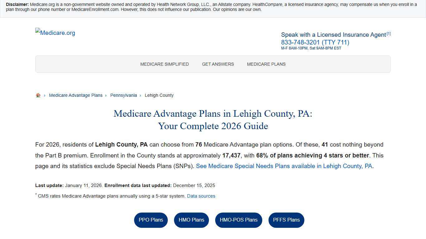 Medicare Advantage Plans in Lehigh County, PA | 2026 Plans+Tips